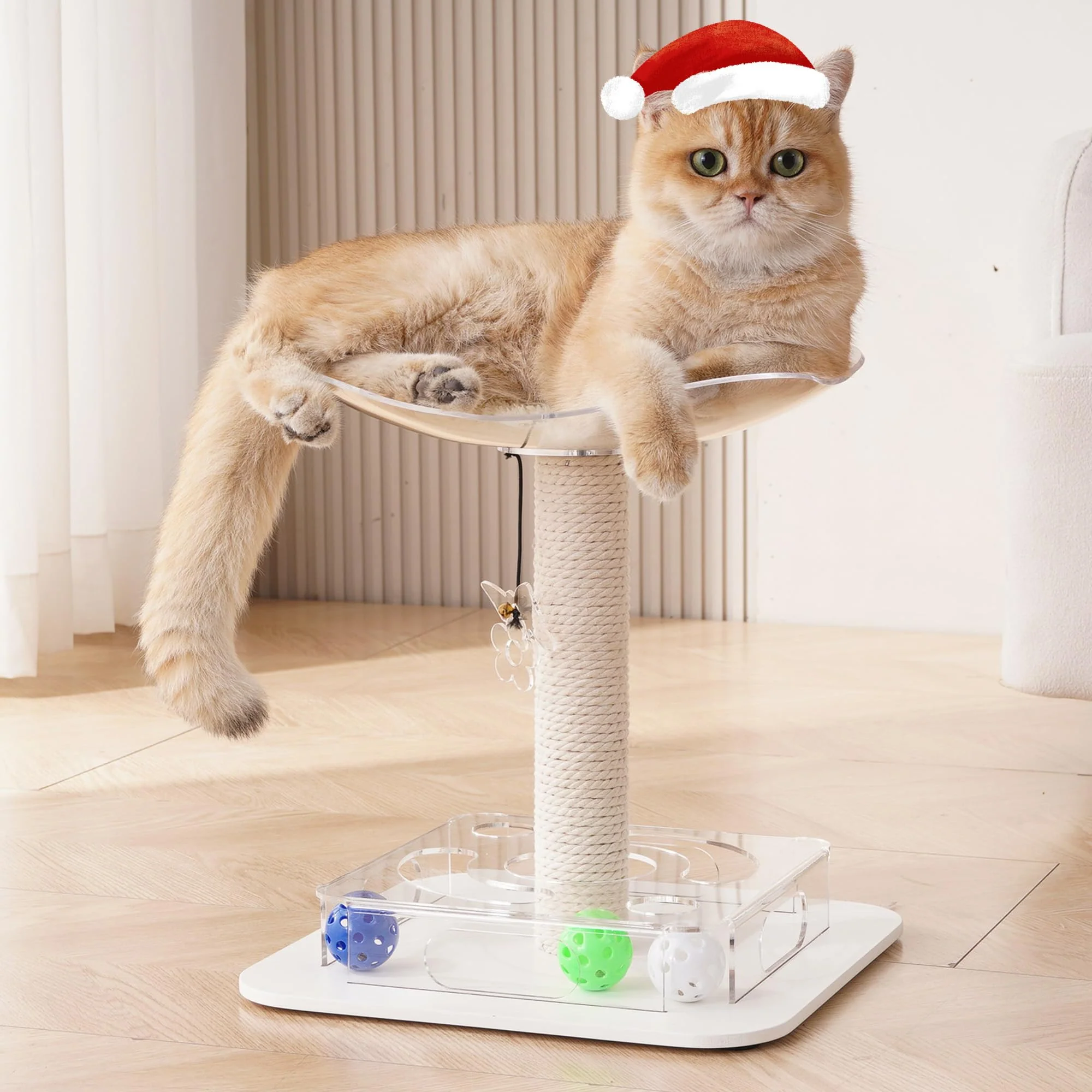 Proven Kicari Modern 3-in-1 Interactive Cat Toy — Bed Puzzle Box Scratching Post Acrylic White Specialty