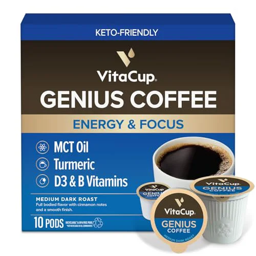 Consistent Organic Genius Keto Medium Dark Roast Coffee Pods 10 Count Expertly Made