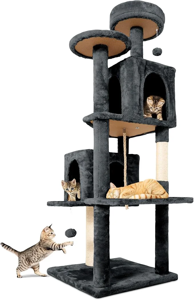 Outstanding 58.5inch Large Cat Tree Tower Condo for Indoor Cats Soft Plush Multi-Level Climbing Tree Cat House with 1 360° Rotating Cat Cave Scratching Post More Entrance Exit Sisal Rope Grey BlackAbout ThisOverview Enhanced
