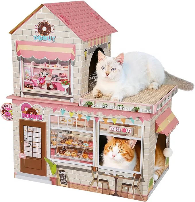 Powerful Cardboard Cat Houses for Indoor Cats - Kitten Scratcher Houses Condos Donuts Themed Hut Hideout Play House Bed with Scratching Pads Scratch Box for Large Kitty Rabbit Bunny Small AnimalsAbout ThisOverview Organic
