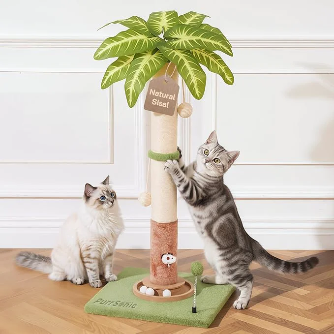 Selected 35.4 Tall Large Cat Scratching Post Indoor Kitten Vertical Sisal Rope Scratcher Pole with Modern Aesthetic Leaf and Toy Heavy Duty Stable Base with Multifunctional Interactive Ball TrackAbout ThisOverview Advanced