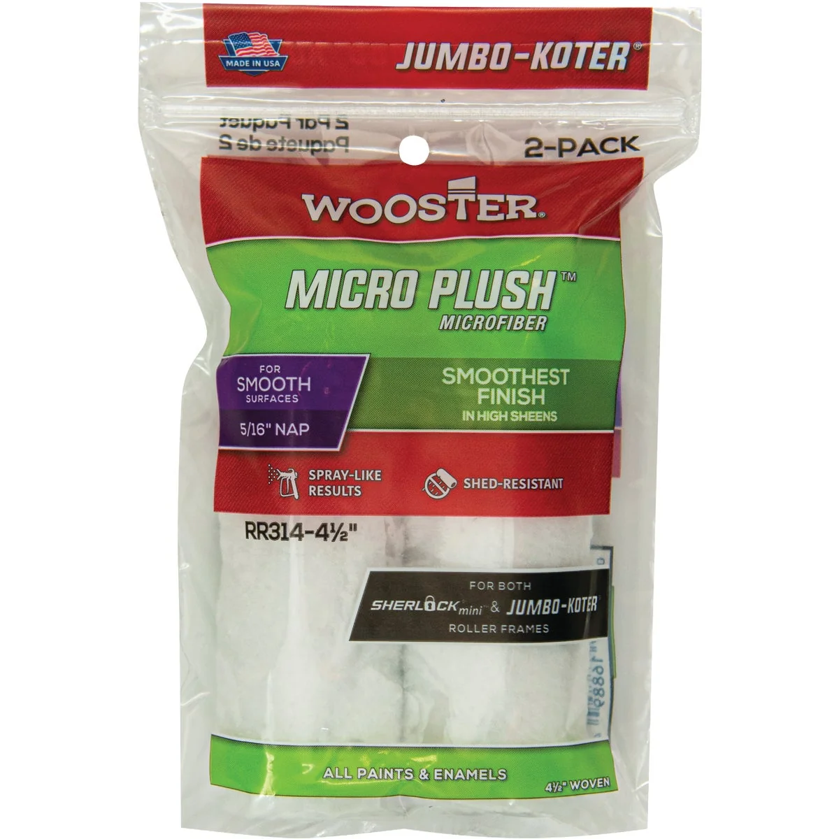 Relaxed Wooster Jumbo-Koter 4-1 2 In. x 5 16 In. Micro Plush Mini Microfiber Roller Cover 2-Pack Next-Generation