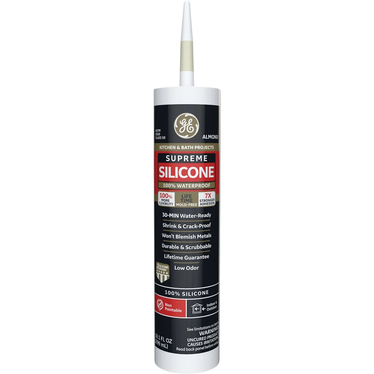 Expertly Made GE Supreme Silicone Kitchen Bath Sealant Almond 10.1oz Clean