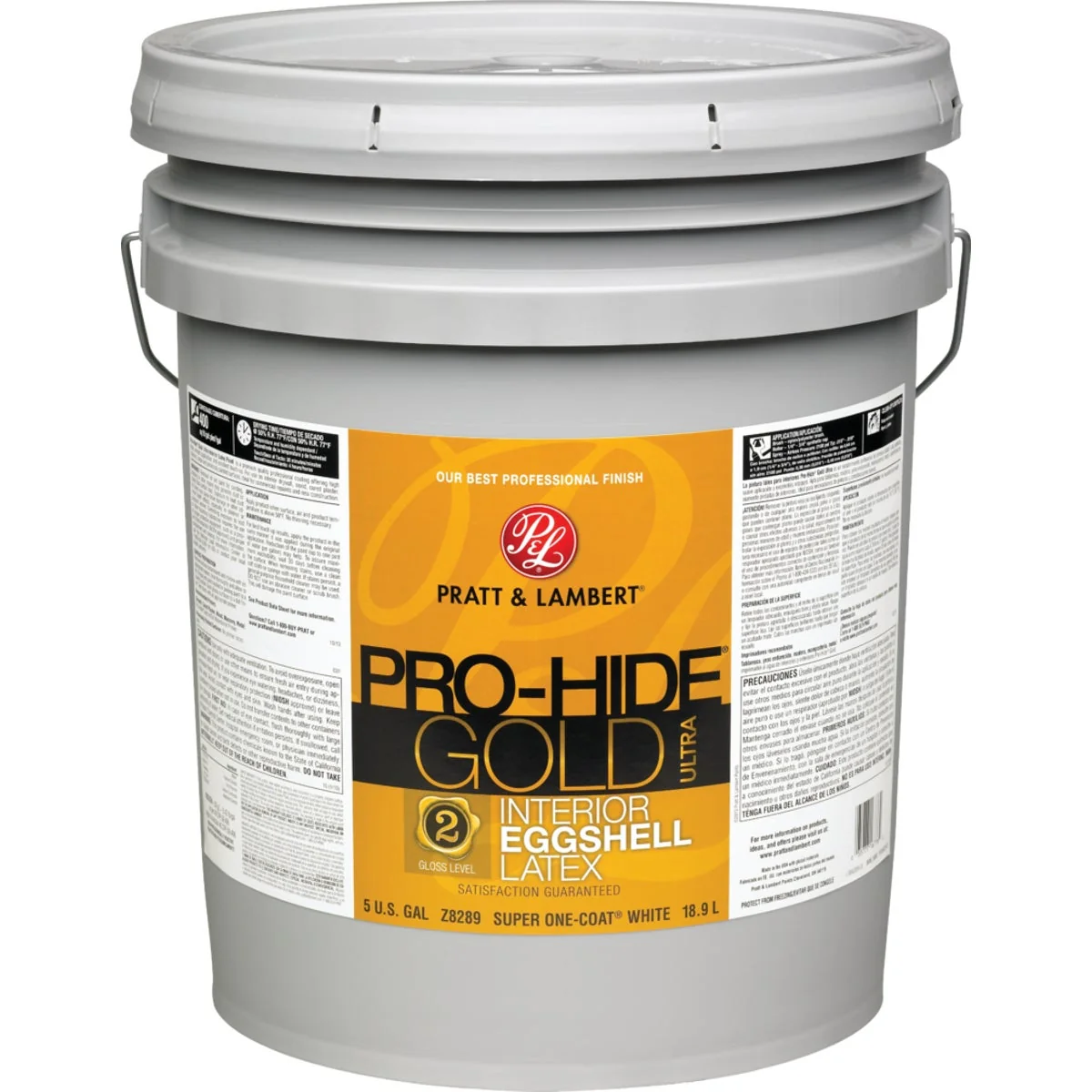 High-Performance Pratt Lambert Pro-Hide Gold Ultra Latex Eggshell Interior Wall Paint Super One-Coat White 5 Gal. Elite