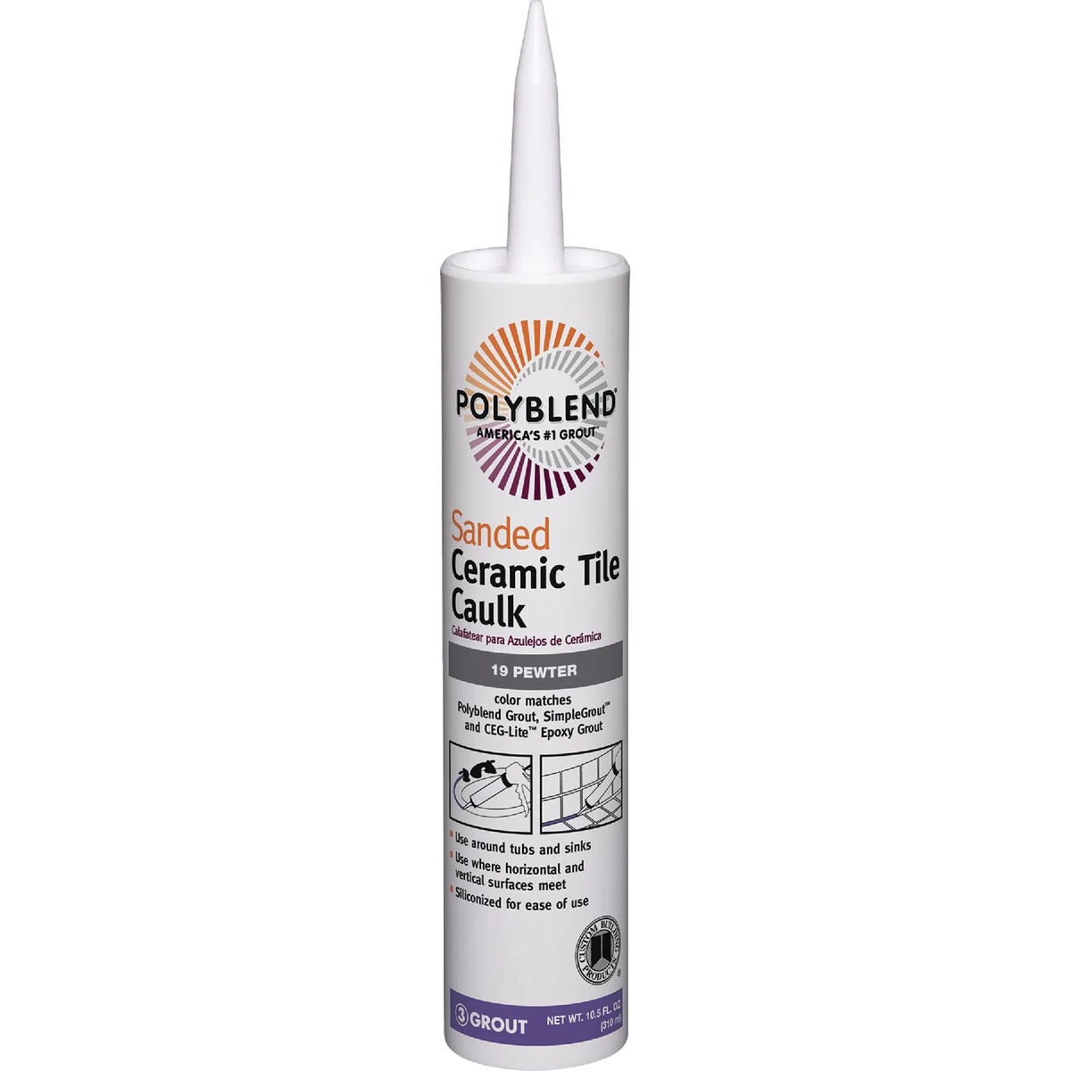 Refined Polyblend 10.5 Oz. 19 Pewter Sanded Ceramic Tile Caulk Long-Lasting