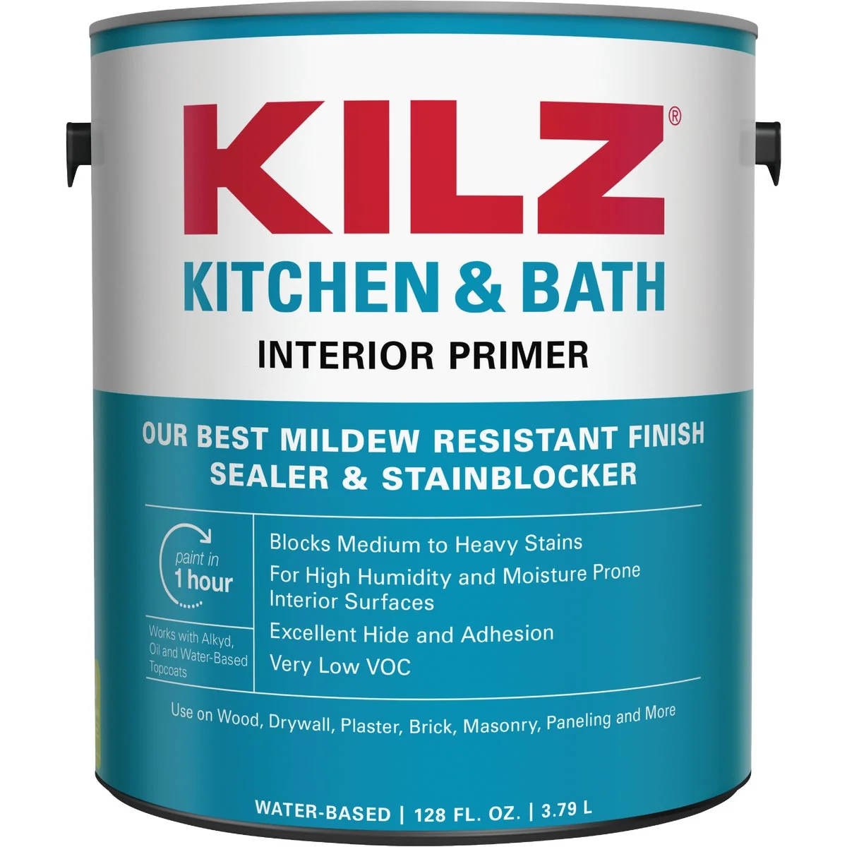 Modern Kilz Kitchen Bath Water-Based Low VOC Interior Primer Sealer Stainblocker White 1 Gal. Efficient