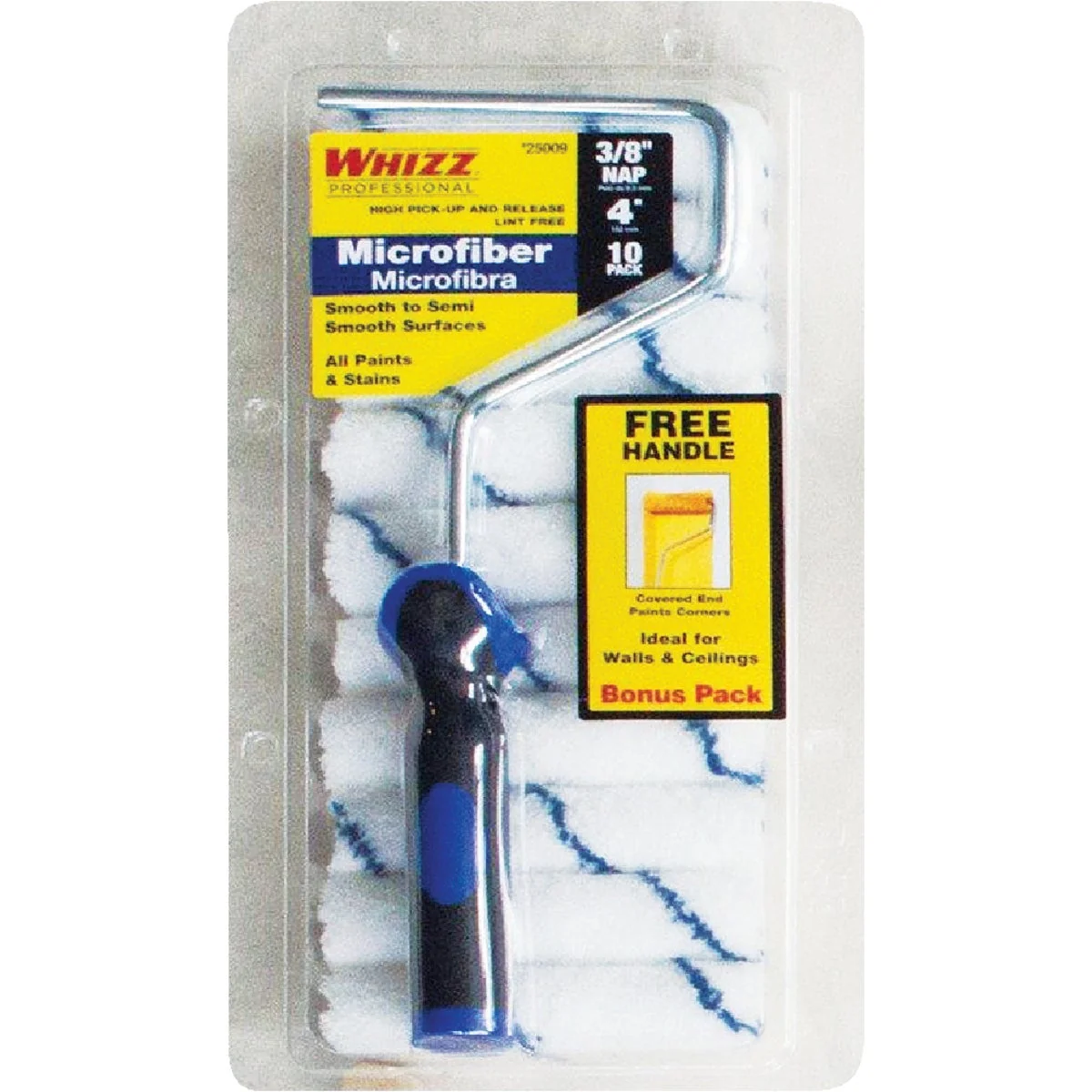 Long-Lasting Whizz Xtra Sorb 4 In. x 3 8 In. Smooth To Semi-Smooth Paint Roller Cover Frame 10-Pack Original