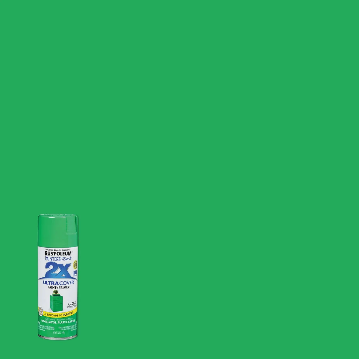 Pure Rust-Oleum Painter's Touch 2X Ultra Cover 12 Oz. Gloss Paint Primer Spray Paint Spring Green High-Quality