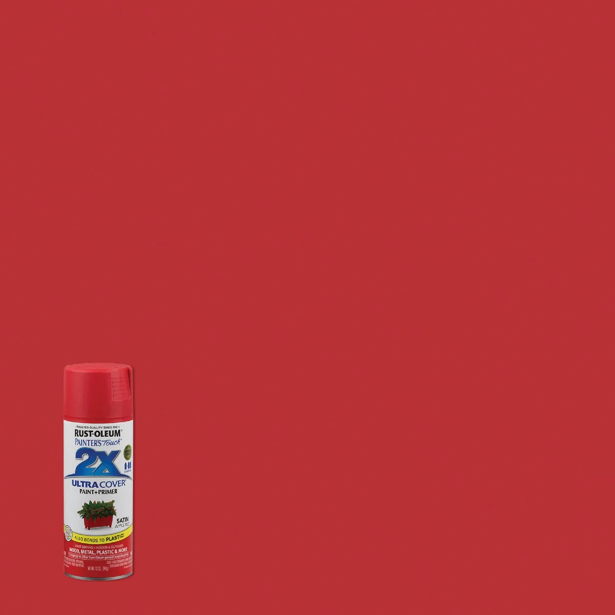 High-Quality Rust-Oleum Painter's Touch 2X Ultra Cover 12 Oz. Satin Paint Primer Spray Paint Apple Red Clean