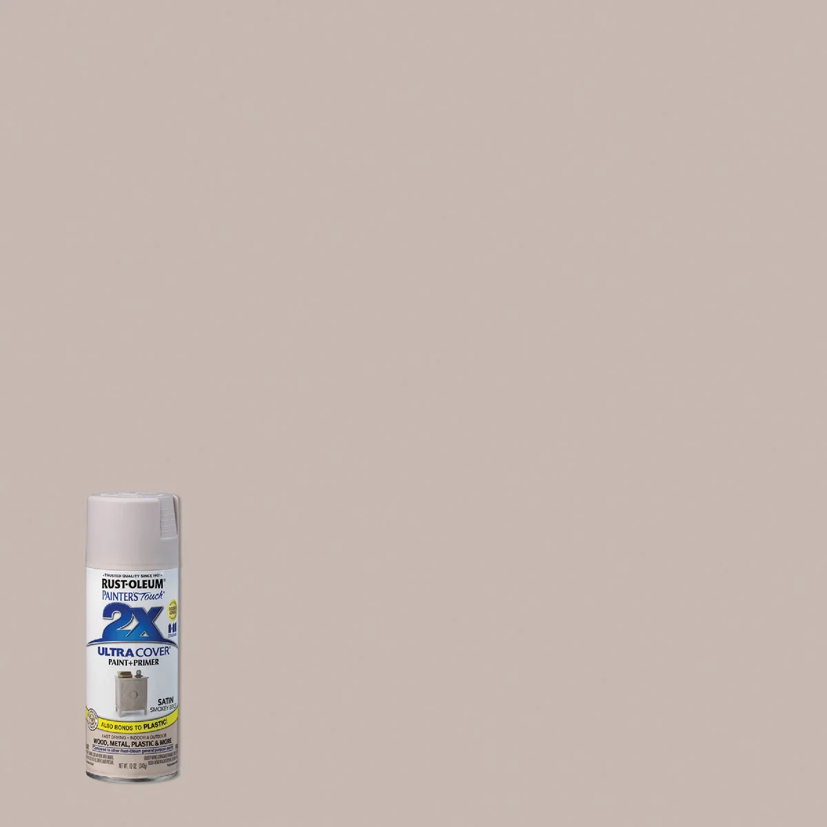 Pure Rust-Oleum Painter's Touch 2X Ultra Cover 12 Oz. Satin Paint Primer Spray Paint Smokey Beige Flexible