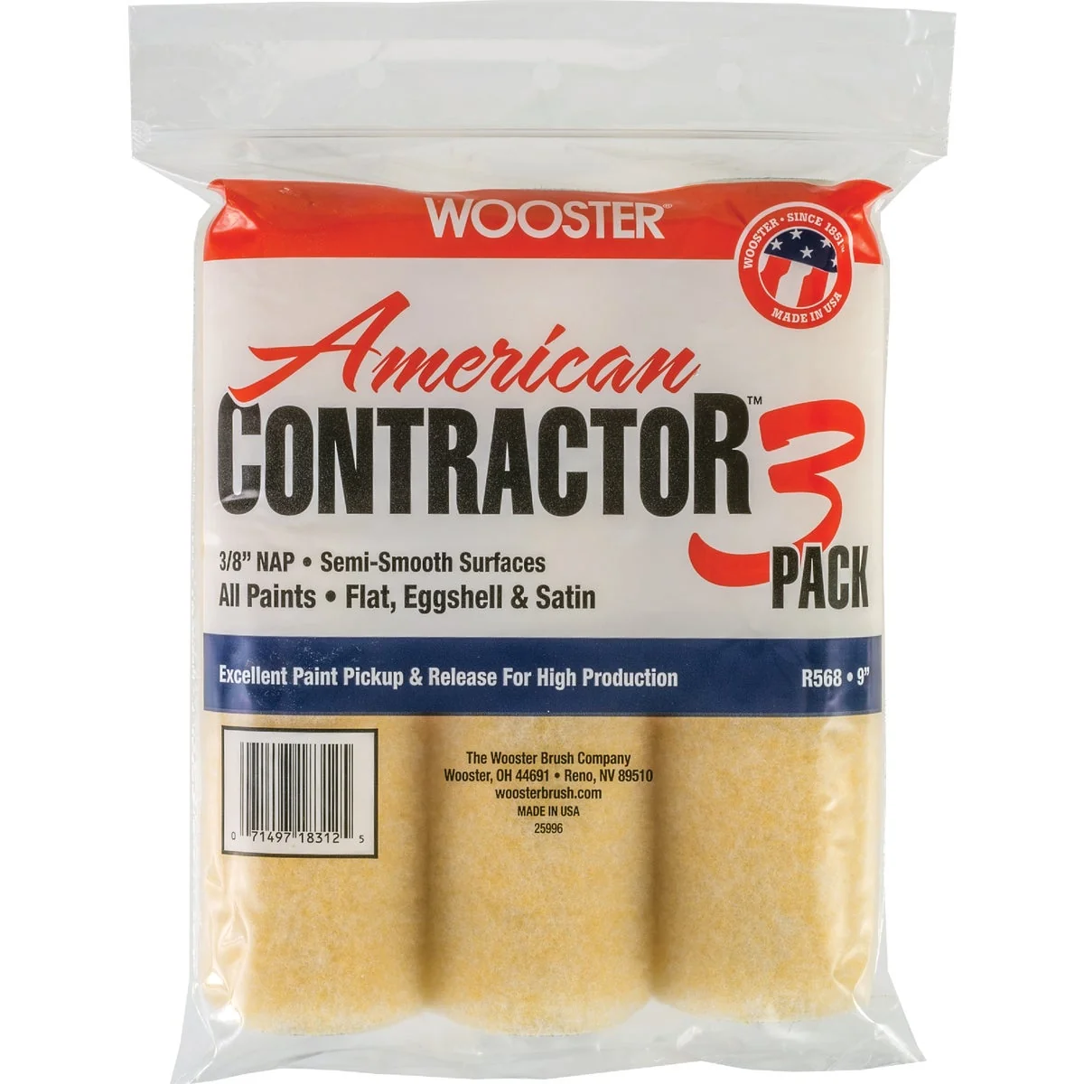 Official Wooster American Contractor 9 In. x 3 8 In. Knit Fabric Roller Cover 3-Pack Trendy