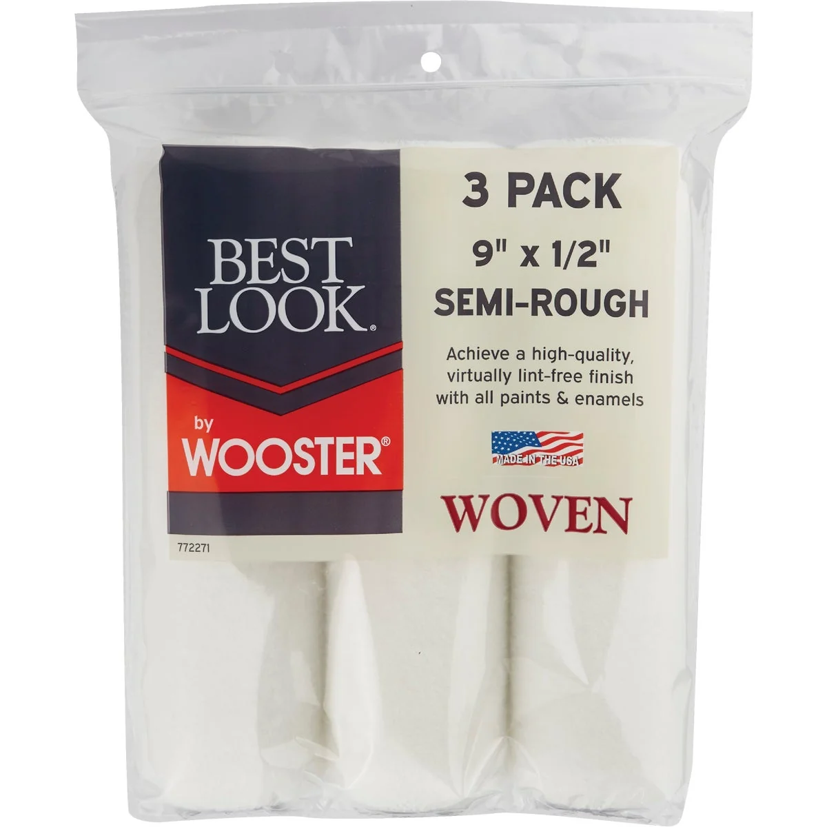 Stylish Look By Wooster 9 In. x 1 2 In. Premium Woven Fabric Roller Cover 3-Pack Powerful