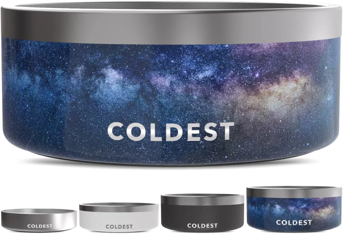 Relaxed Coldest Dog Bowl - Anti Rust Metal Non Slip 3 Layers Insulated Stainless Steel Dog Bowls - Spill Proof Heavy Duty - Water Bowl for Dogs Cats Pets Dish Washer Safe 100 oz Into The Beyond Premium Material