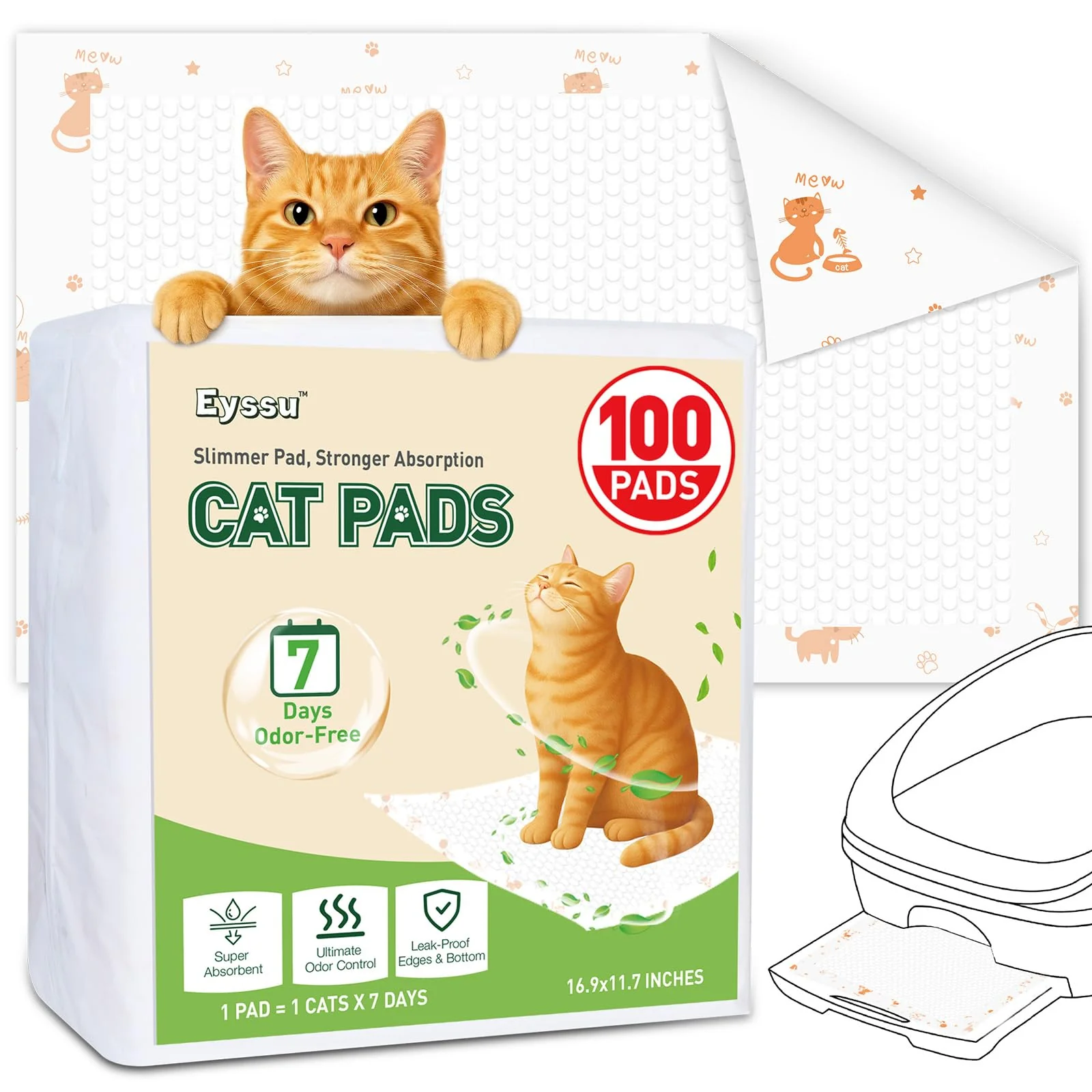 Durable Eyssu Litter Pads for Breeze System – 100ct 16.9 x 11.7 Unscented Clean