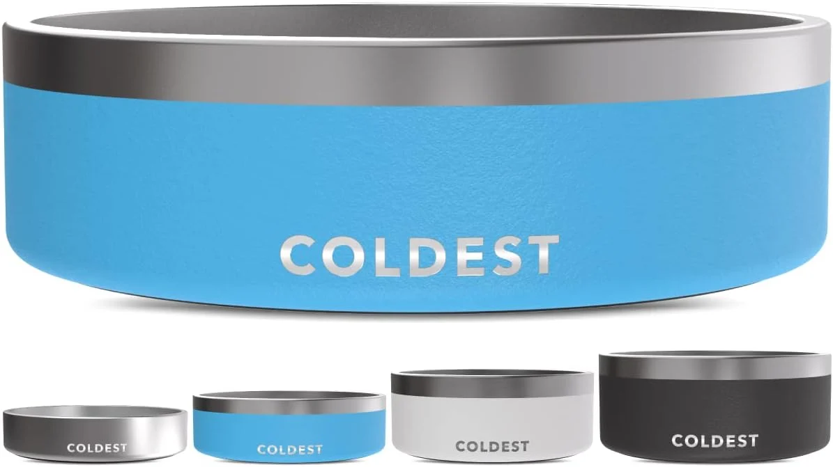 Outstanding Coldest Dog Bowl - Anti Rust Metal Non Slip 3 Layers Insulated Stainless Steel Dog Bowls - Spill Proof Heavy Duty - Water Bowl for Dogs Cats Pets Dish Washer Safe 42 oz Celestial Blue Reusable