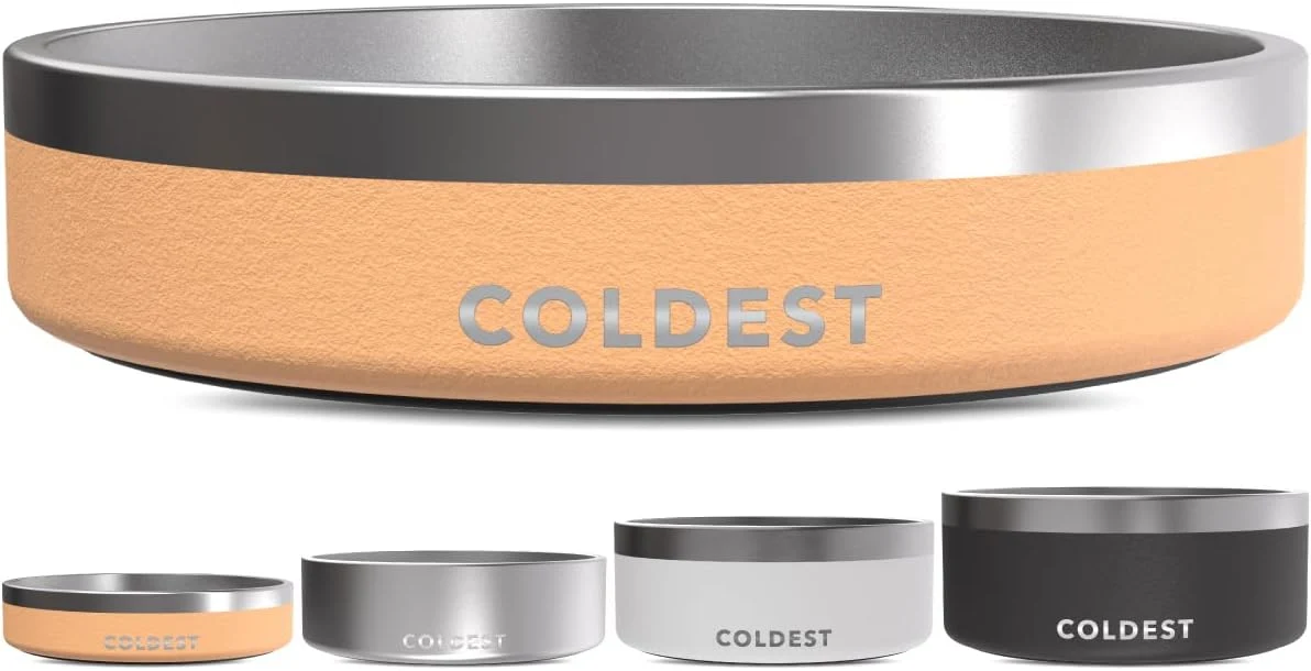 Fast Coldest Dog Bowl - Anti Rust Metal Non Slip 3 Layers Insulated Stainless Steel Dog Bowls - Spill Proof Heavy Duty - Water Bowl for Dogs Cats Pets Dish Washer Safe 21 oz Sahara Tan Easy-to-Use