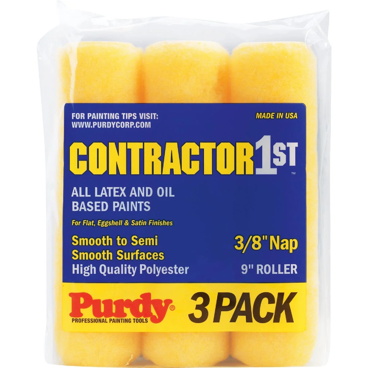 Official Purdy Contractor 1st 9 In. x 3 8 In. Knit Fabric Roller Cover 3-Pack Practical