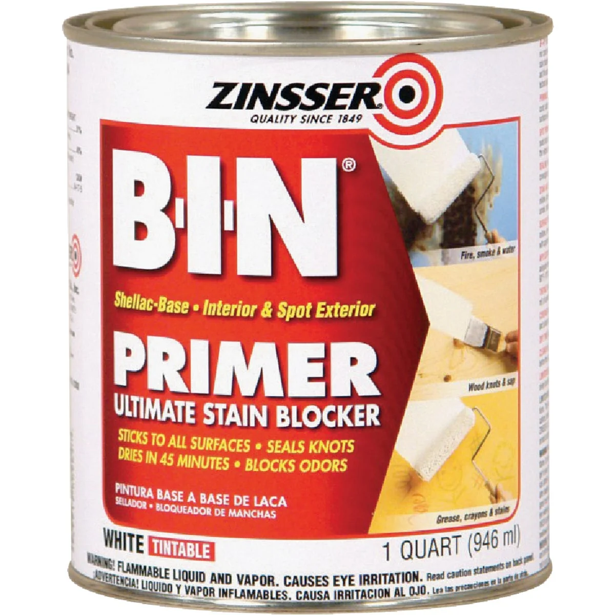 High-End Zinsser B-I-N Shellac-Based Stain Blocker Interior Spot Exterior Primer White 1 Qt. Advanced