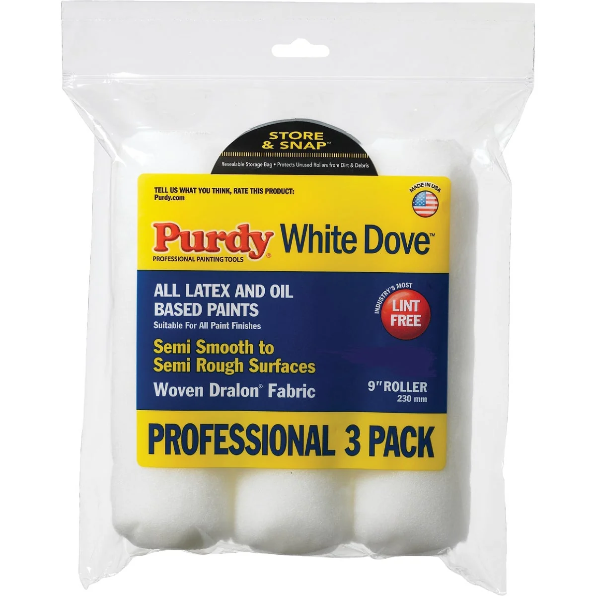 Lightweight Purdy White Dove 9 In. x 3 8 In. Woven Fabric Roller Cover 3-Pack Premium Material