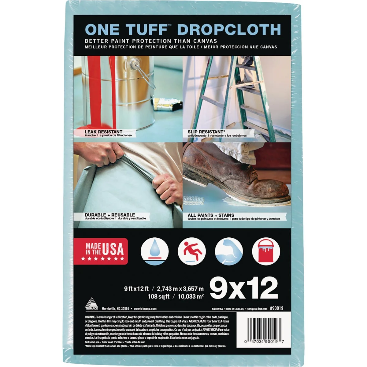 High-Grade Trimaco One Tuff Cloth 9 Ft. x 12 Ft. Heavy-Duty Drop Cloth Easy-to-Use