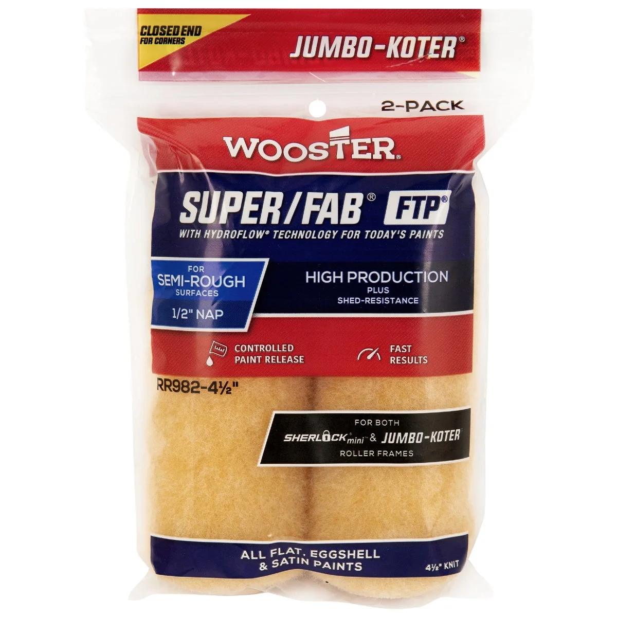 Original Design Jumbo-Koter S F FTP 4-1 2 In. x 1 2 In. Knit Roller Cover 2-Pack World-Class