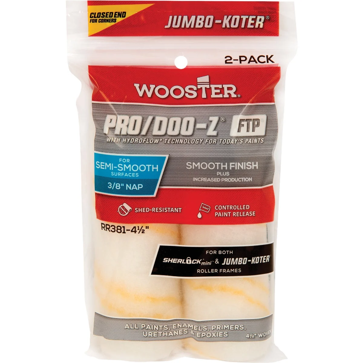High-Quality Wooster Jumbo-Koter P D FTP 4-1 2 In. x 3 8 In. Woven Paint Roller Cover 2-Pack Healthy