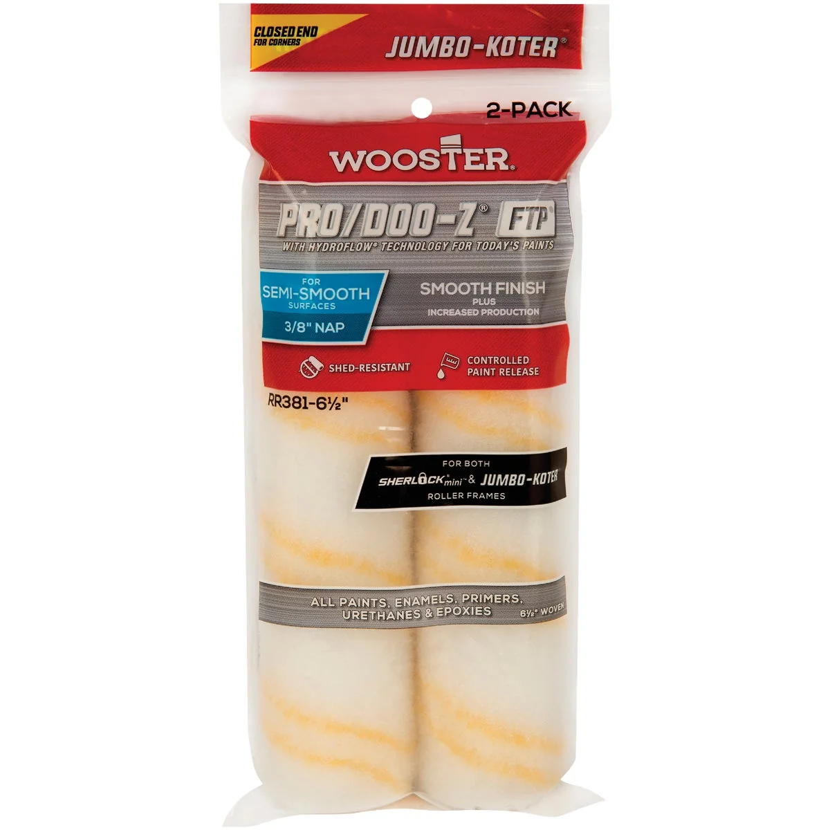 Smart Wooster Jumbo-Koter P D FTP 6-1 2 In. x 3 8 In. Woven Paint Roller Cover 2-Pack Original