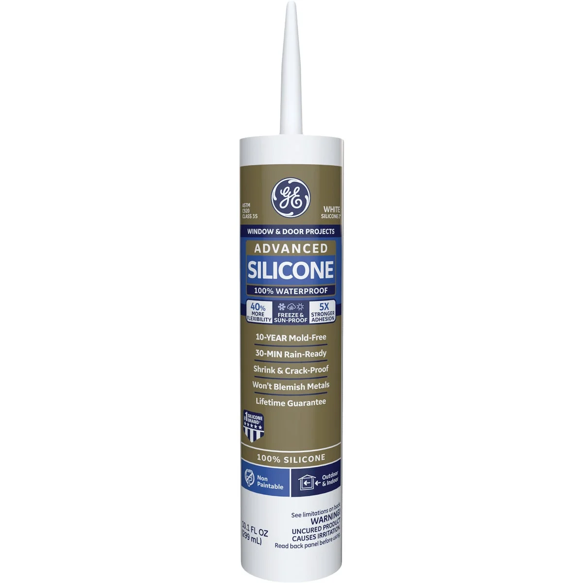 GE Advanced Silicone 2 Window Door Sealant White 10.1oz Fast