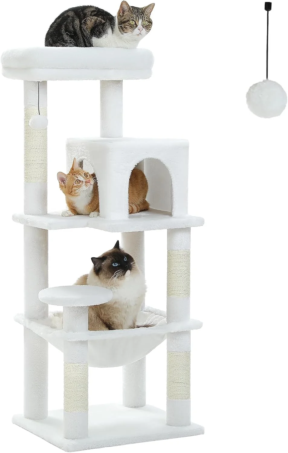 Optimized PETEPELA 45.7 Cat Tree for Large Cats 5-Level Cat Tower for Indoor Cats with Large Hammock 17.3 x15.3 Cat Condo with 18.5 x13 Big Top Perch 4 Sisal Covered Scratching Post White Effective