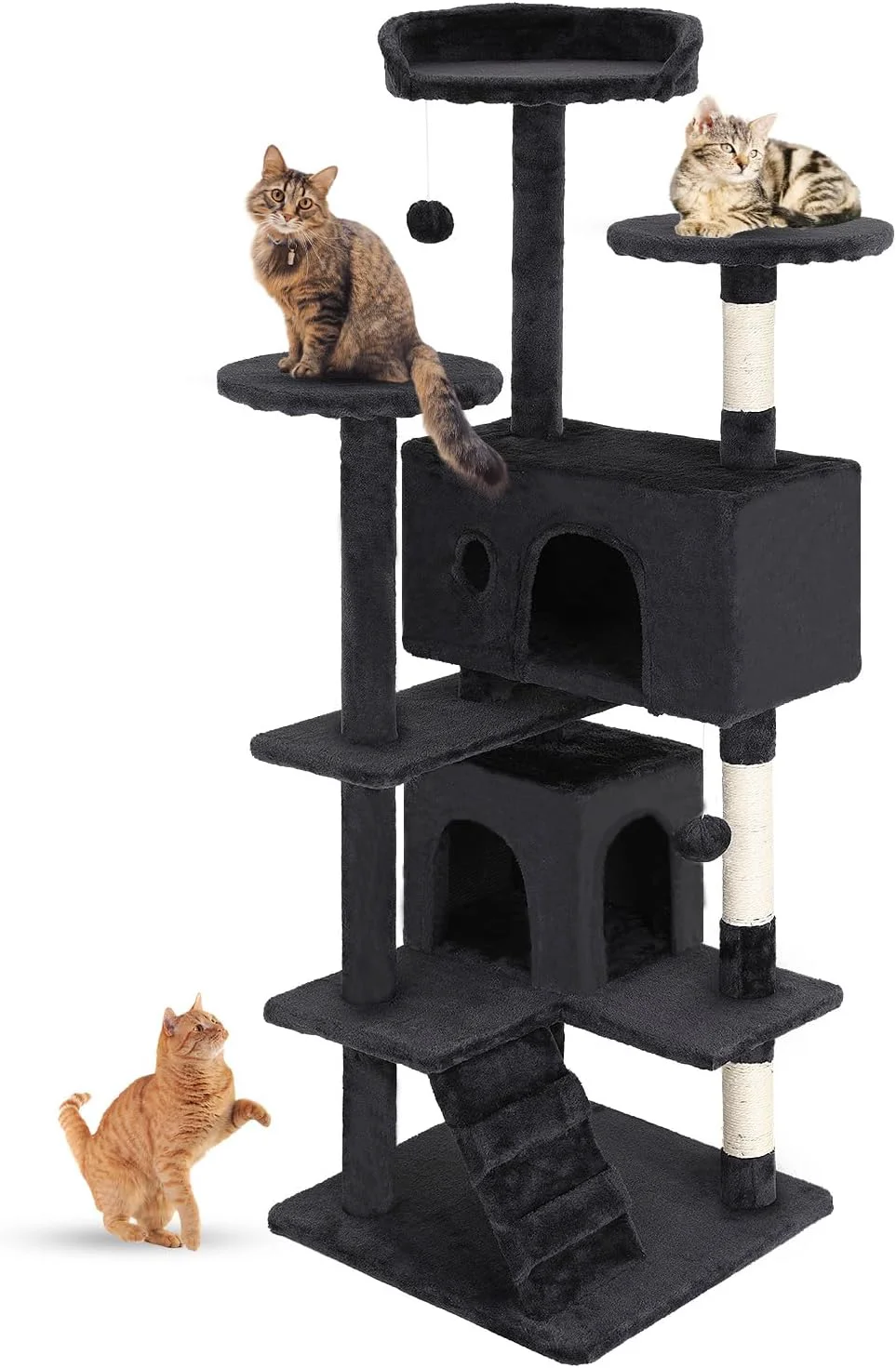 Efficient FDW Cat Tree 54in Cat Tower Multi-Level Durable Cat Scratching Post Cozy Fun Cat Jumping Platform Space Saving Cat Condo Pet Play House for Indoor Cats Dark Gray Sustainable