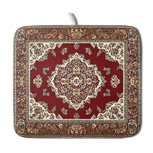 Fashionable Vintage Boho Dish Drying Mat Antique Tribal Rustic Red Floral Dish Drainer Mats 16 x18 Ethnic Carpet Microfiber Reversible Dish Drying Rack Pad Protector for Kitchen Countertop Decor Verified