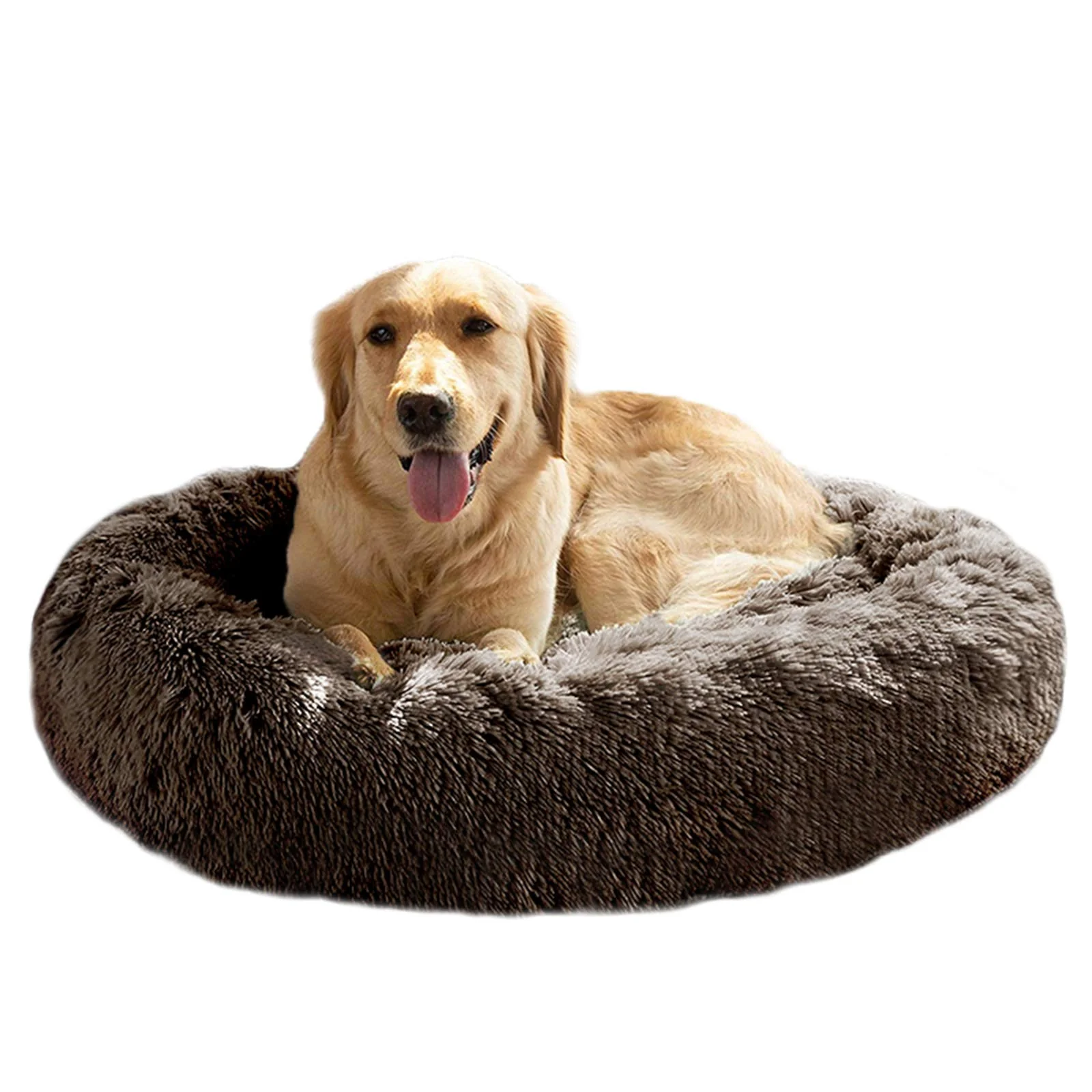 High-End MFOX Calming Dog Bed S M L XL – Plush Faux-Fur Donut Cuddler for Medium to Large Dogs Up to 15 30 50 90 lbs Classic