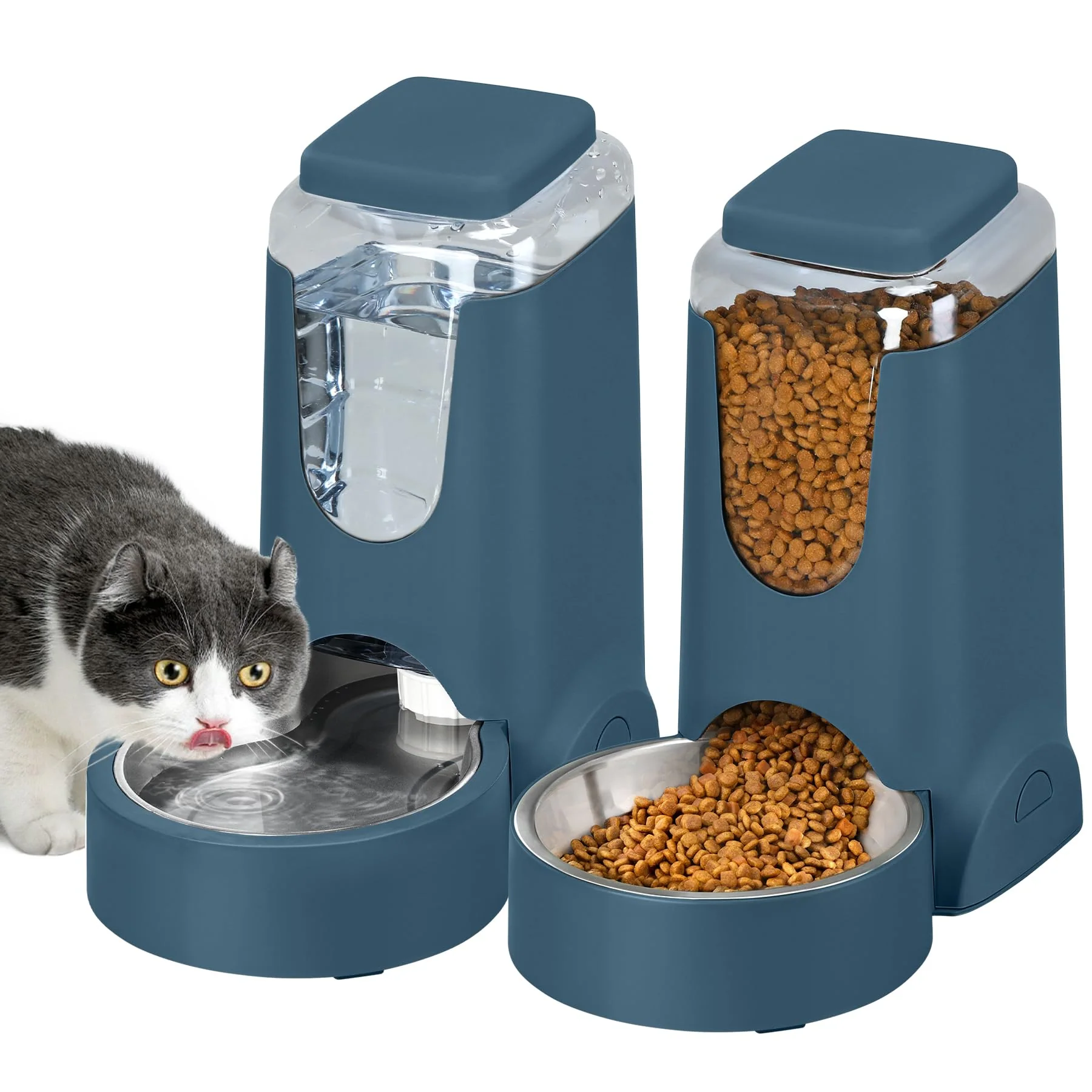 Original Design WyfKyd 2-Pack Automatic Cat Dog Feeder Gravity Water Dispenser – Navy Blue Soft