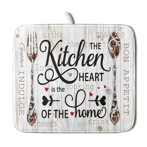 Natural 16 x18 Dish Drying Mat The Kitchen is The Heart of The Home Original