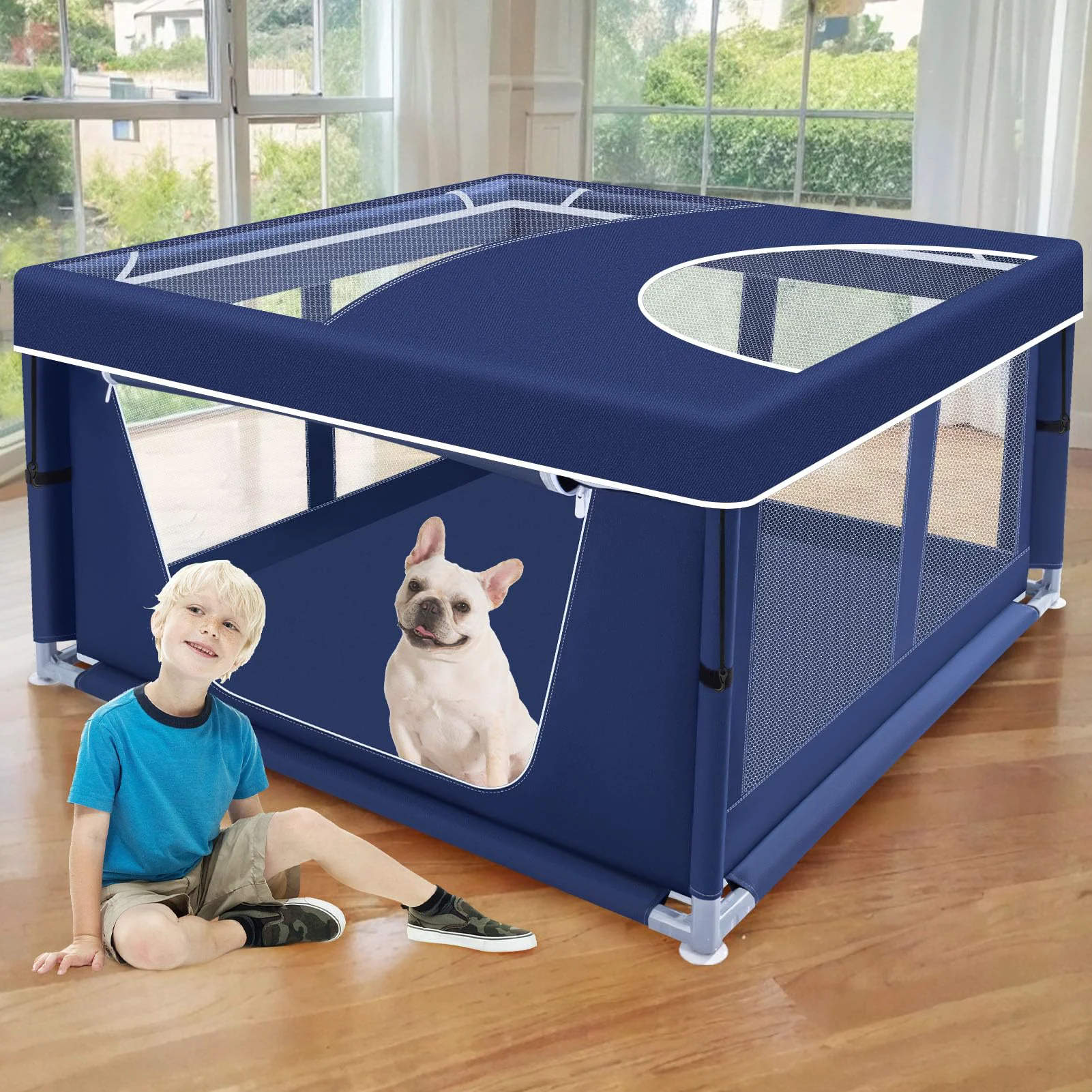 High-Quality XVISHX 42x42 Inch Puppy Playpen with Cover – Safe Spacious Indoor Outdoor Dog Pen Advanced