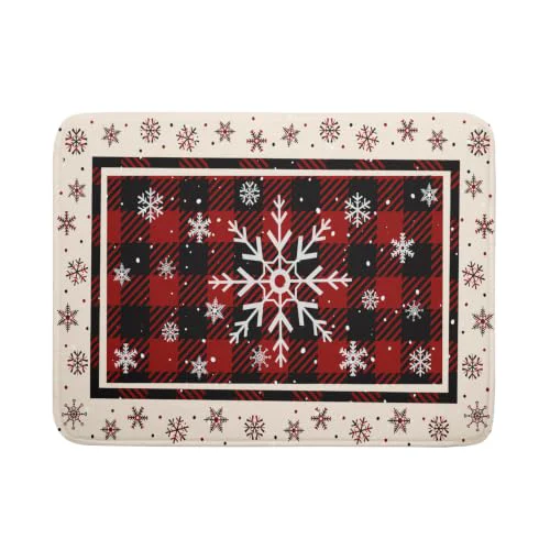 Sustainable 18 x24 Christmas Snowflakes Dish Drying Mat Xmas Red Black Buffalo Plaids Winter Snow Dish Drainer Mats Microfiber Reversible Dish Drying Rack Pad for Kitchen Countertop Tabletop Decor Refined