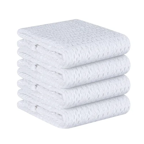 Solid 4 Pack Premium Waffle Kitchen Towels with Hanging Loop 16x26 inches Easy-to-Use