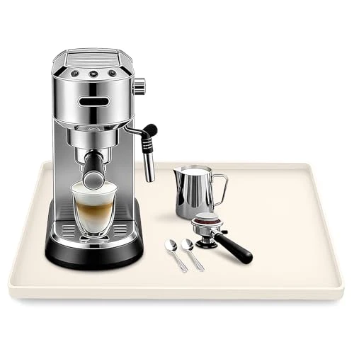 Minimalist Silicone Coffee Maker Mat with Lip for Countertops 15.7''x11.8''Cream White Optimized