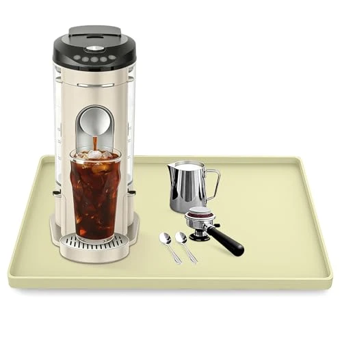 Premium Silicone Coffee Maker Mat with Lip for Countertops 15.7''x11.8'' Sage Green Efficient