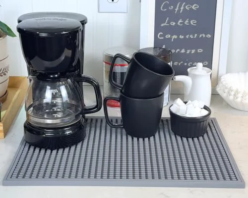 Long-Lasting Gray Coffee Maker Mat for Countertop 18x12 in Silicone Fine