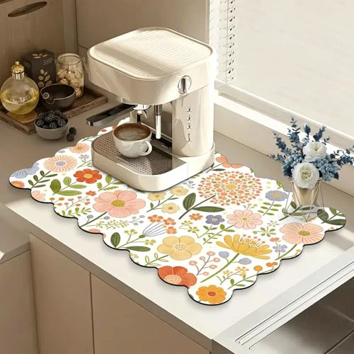 Original Design Scalloped Coffee Bar Mat for Countertop Elegant
