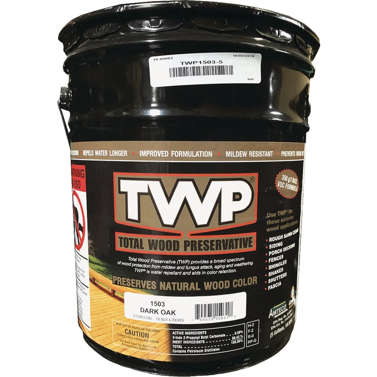 Clean TWP1500 Series Low VOC Wood Preservative Deck Stain Dark Oak 5 Gal. Organic