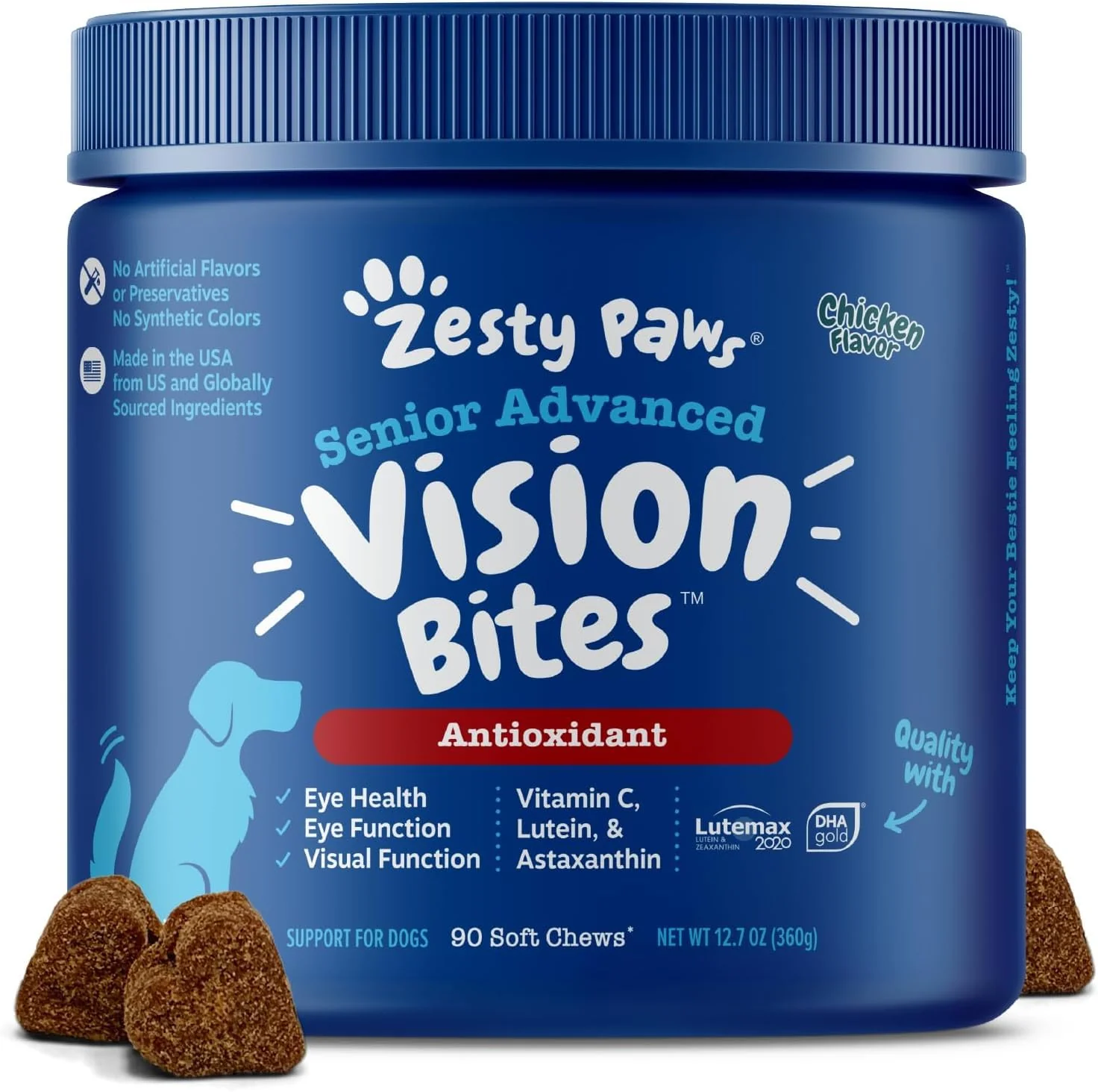 Healthy Zesty Paws Eye Supplement for Dogs – Vision Support with Omega-3 Antioxidants 90 Chews Relaxed