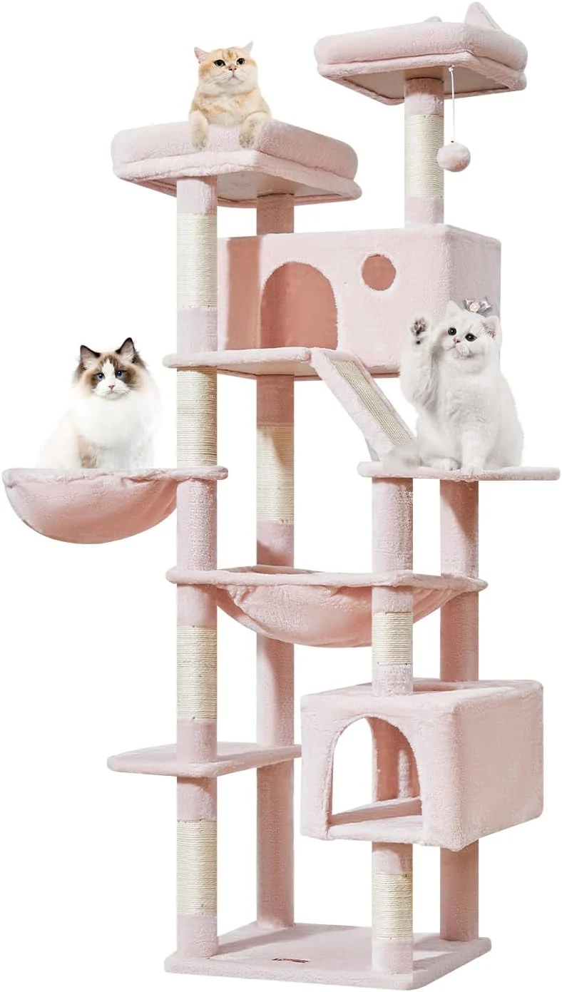 Exceptional Taoqimiao Cat Tree 71-Inch Cat Tower for Indoor Cats Large Adult Multi-Level Large Cat Condo 8 Sisal Scratching Posts Metal Frame Cozy Hammock Scratch Board 2 Top Perches Jelly Pink MS026LP Fine Crafted