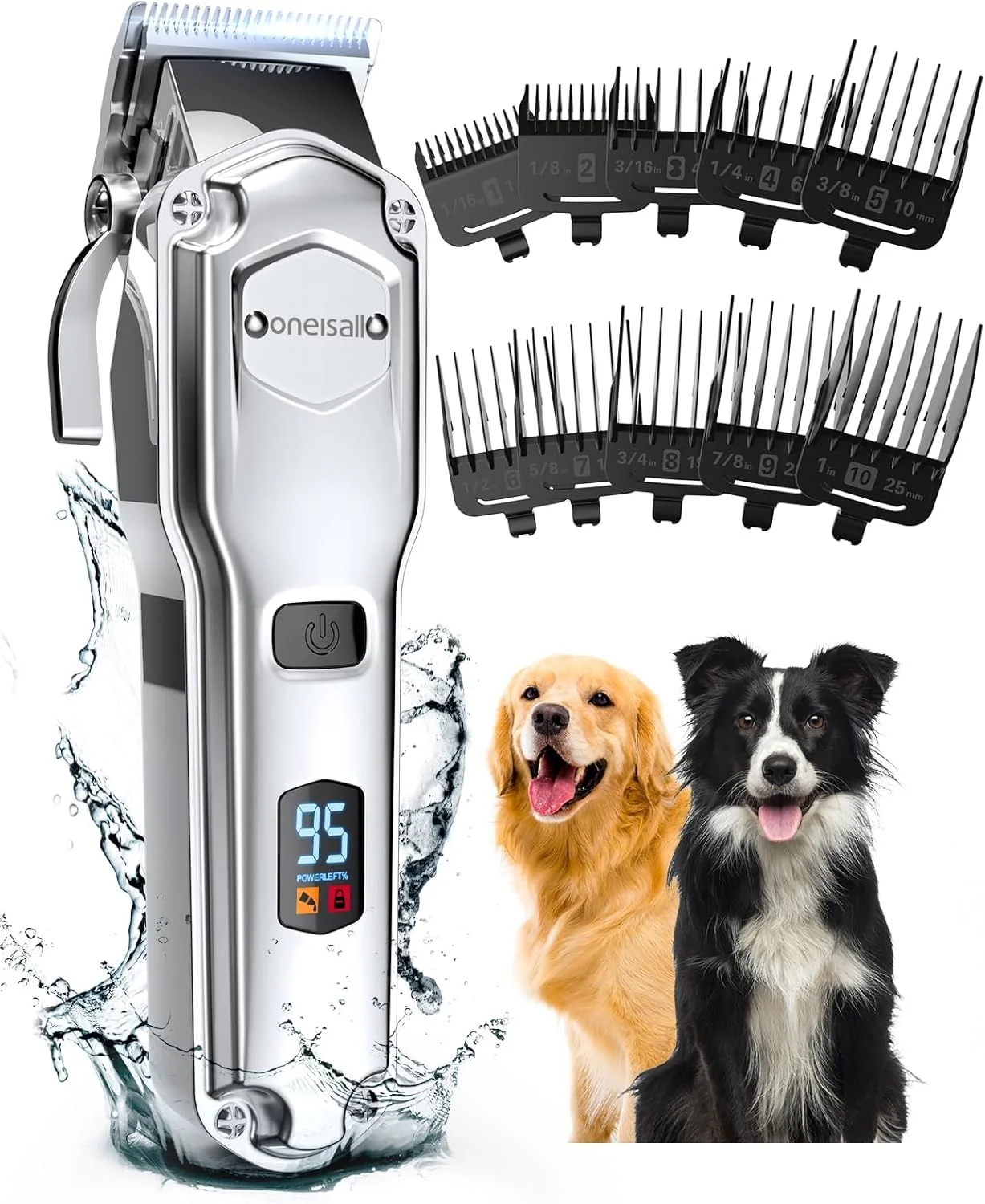 Smart oneisall Dog Clippers for Thick Coats – Low Noise Cordless USB Charging IPX7 Waterproof Certified