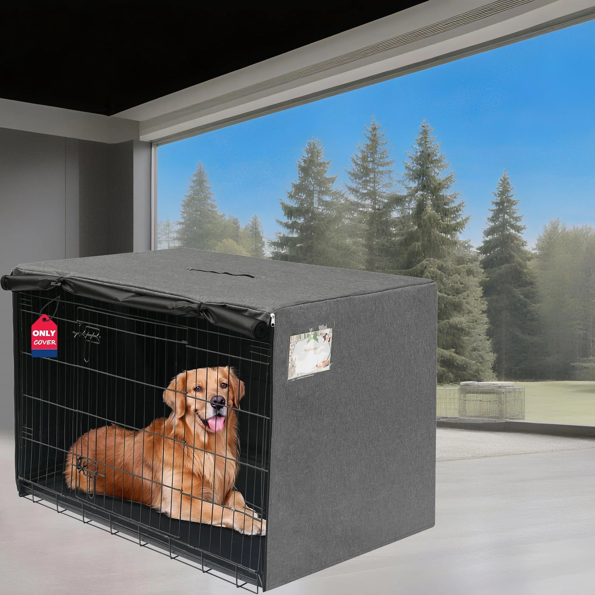 Secure HiCaptain Breathable Dog Crate Cover 42 Inch – Heavy-Duty Windproof Waterproof Grey Reusable