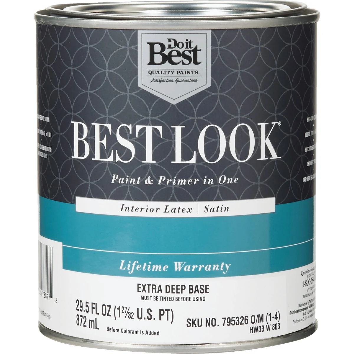 Functional Look Latex Paint Primer In One Satin Interior Wall Paint Extra Deep Base 1 Qt. Solid