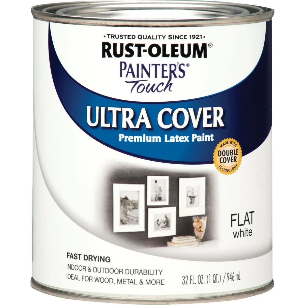 Official Rust-Oleum Painter's Touch 2X Ultra Cover Premium Latex Paint Flat White 1 Qt. Solid