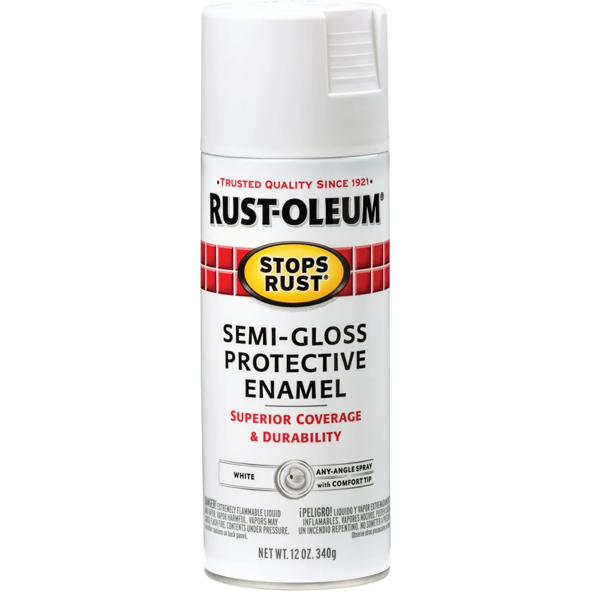 Enhanced Rust-Oleum Stops Rust Semi-Gloss White 12 Oz. Anti-Rust Spray Paint Reusable