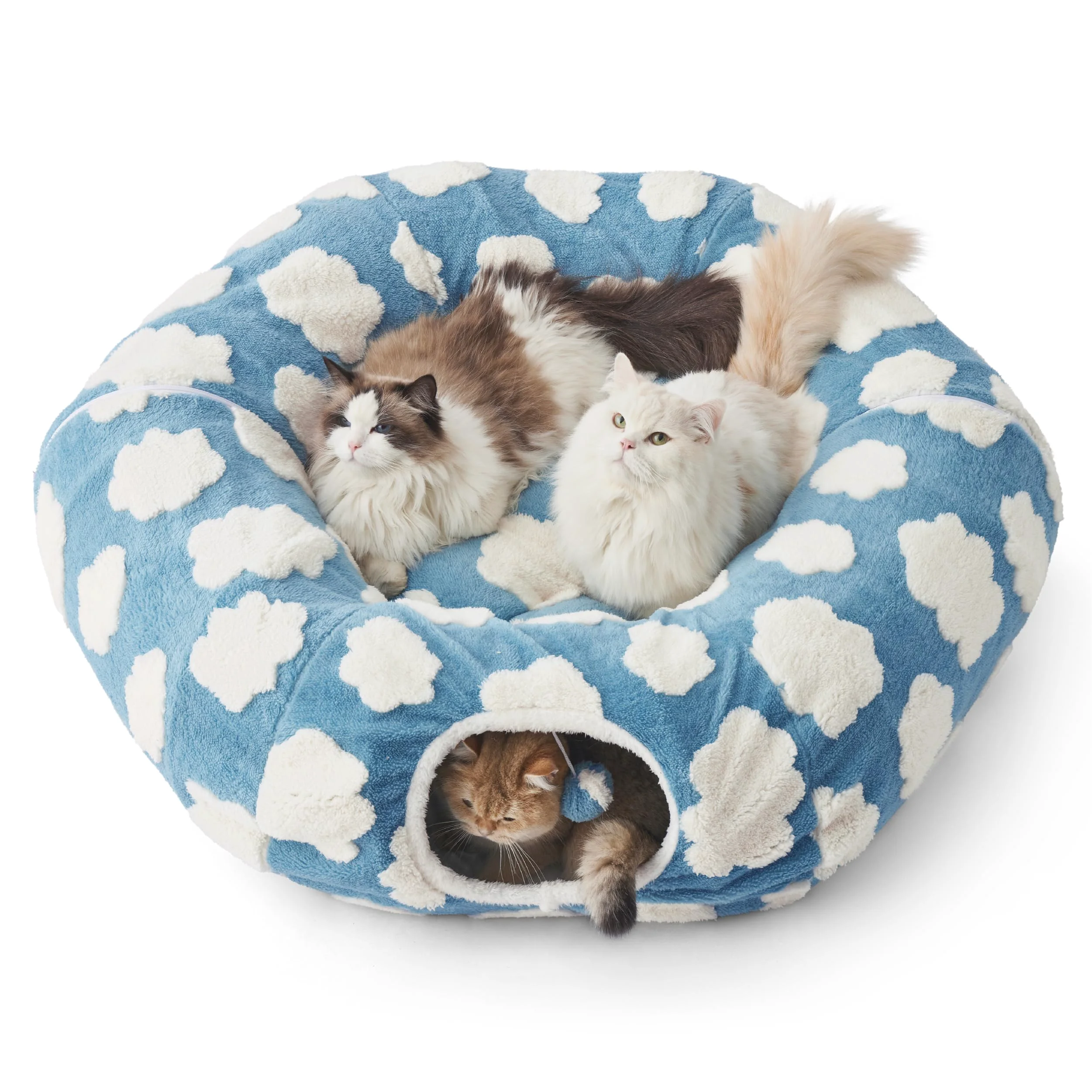 Modern LE SURE Lesure Large Cat Tunnel Bed - 2-in-1 Donut Cat Cave Washable Cushion Blue Selected